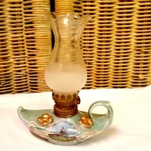 Vintage Washington D.C. Miniature Porcelain Aladdin Hurricane Oil Lamp